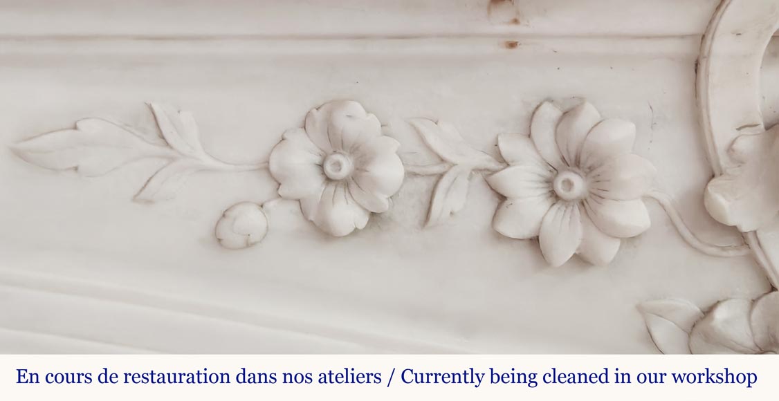 Louis XV style fireplace with floral palmette, in Arabescato marble Louis XV style fireplace with floral palmette, in Arabescato marble-4