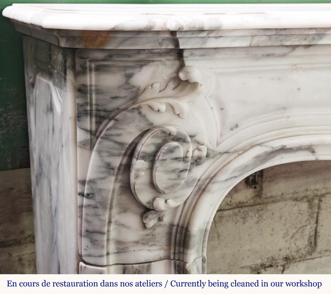 Louis XV style fireplace with floral palmette, in Arabescato marble Louis XV style fireplace with floral palmette, in Arabescato marble-7