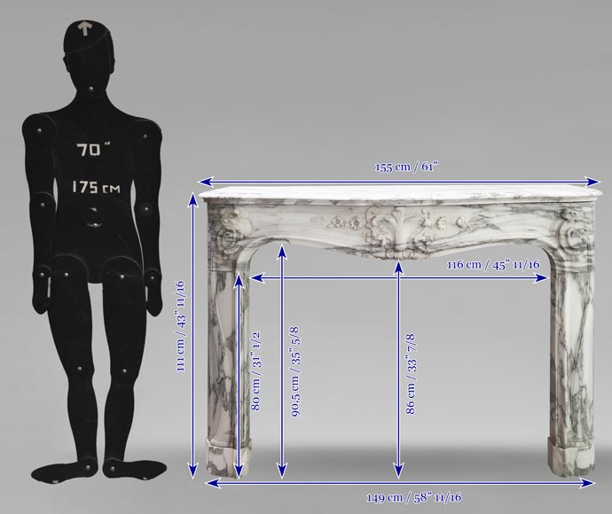 Louis XV style fireplace with floral palmette, in Arabescato marble Louis XV style fireplace with floral palmette, in Arabescato marble-13