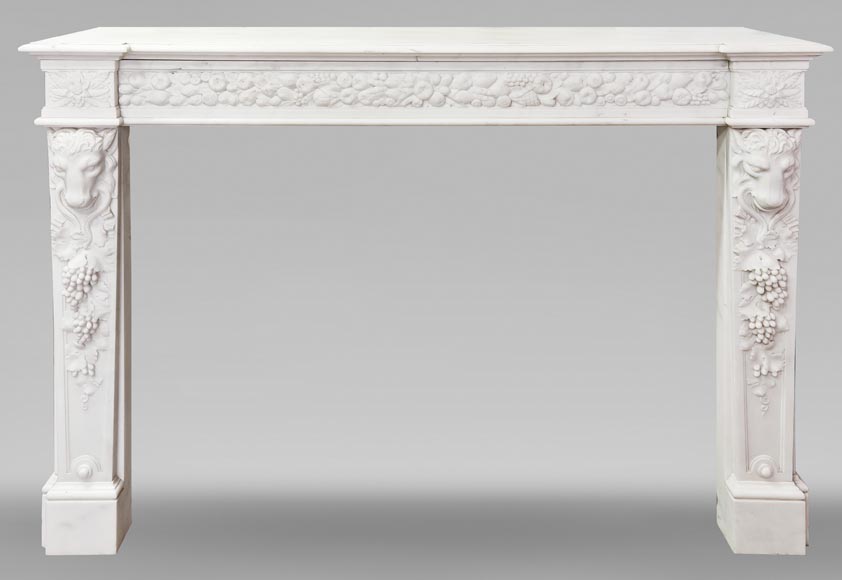 Napoleon III style fireplace in statuary marble, decorated with fruit and a goat's head Napoleon III style fireplace in statuary marble, decorated with fruit and a goat's head-0