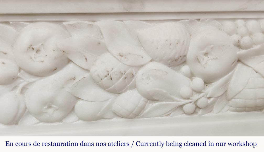 Napoleon III style fireplace in statuary marble, decorated with fruit and a goat's head Napoleon III style fireplace in statuary marble, decorated with fruit and a goat's head-2