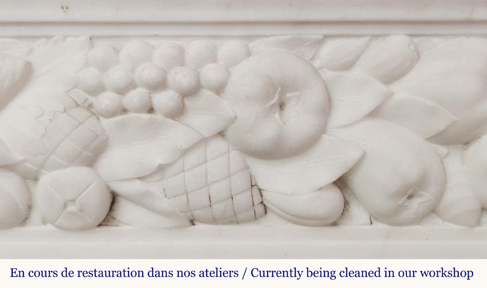 Napoleon III style fireplace in statuary marble, decorated with fruit and a goat's head Napoleon III style fireplace in statuary marble, decorated with fruit and a goat's head-3