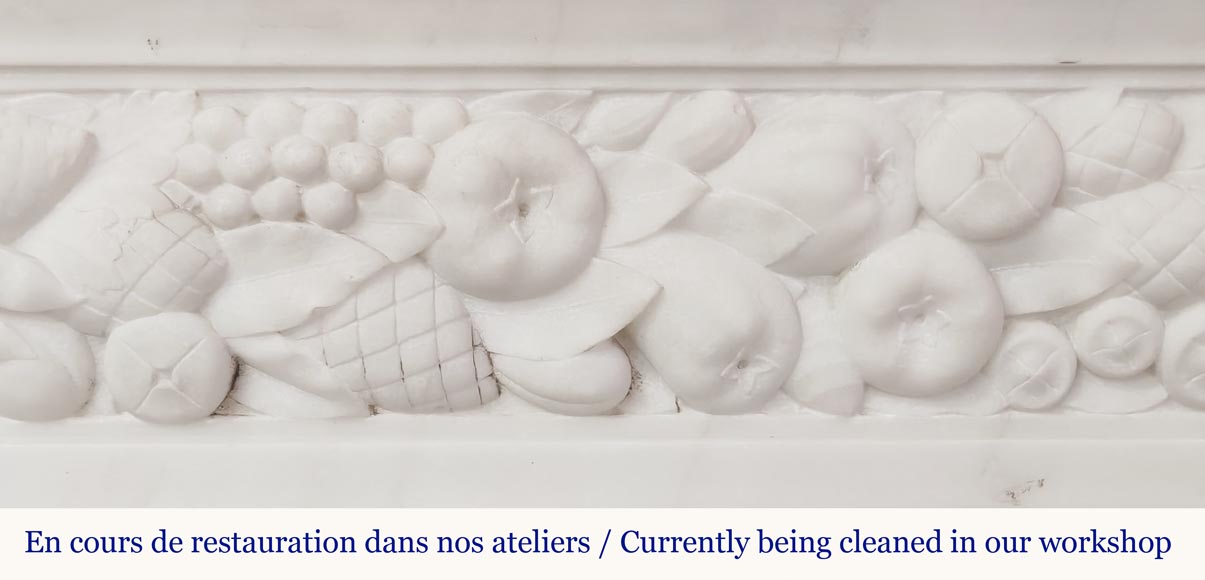 Napoleon III style fireplace in statuary marble, decorated with fruit and a goat's head Napoleon III style fireplace in statuary marble, decorated with fruit and a goat's head-4