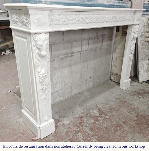 Napoleon III style fireplace in statuary marble, decorated with fruit and a goat's head Napoleon III style fireplace in statuary marble, decorated with fruit and a goat's head-5