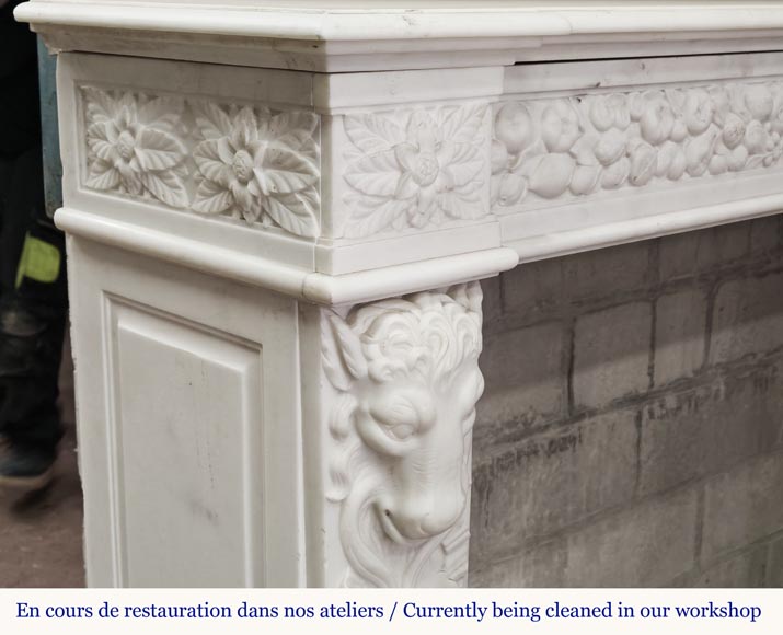 Napoleon III style fireplace in statuary marble, decorated with fruit and a goat's head Napoleon III style fireplace in statuary marble, decorated with fruit and a goat's head-6