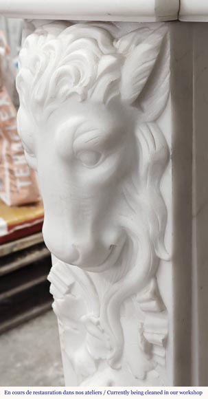 Napoleon III style fireplace in statuary marble, decorated with fruit and a goat's head Napoleon III style fireplace in statuary marble, decorated with fruit and a goat's head-7