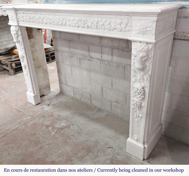 Napoleon III style fireplace in statuary marble, decorated with fruit and a goat's head Napoleon III style fireplace in statuary marble, decorated with fruit and a goat's head-10