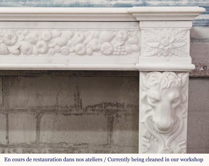 Napoleon III style fireplace in statuary marble, decorated with fruit and a goat's head Napoleon III style fireplace in statuary marble, decorated with fruit and a goat's head-11