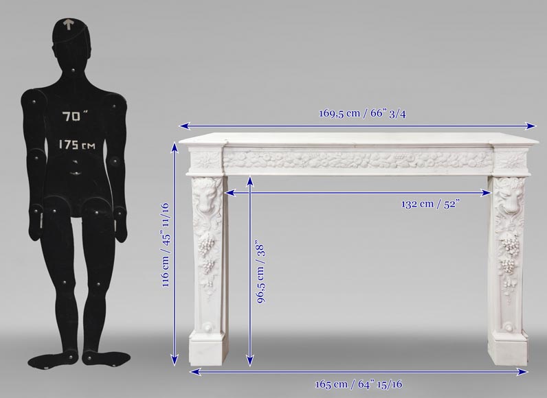 Napoleon III style fireplace in statuary marble, decorated with fruit and a goat's head Napoleon III style fireplace in statuary marble, decorated with fruit and a goat's head-15