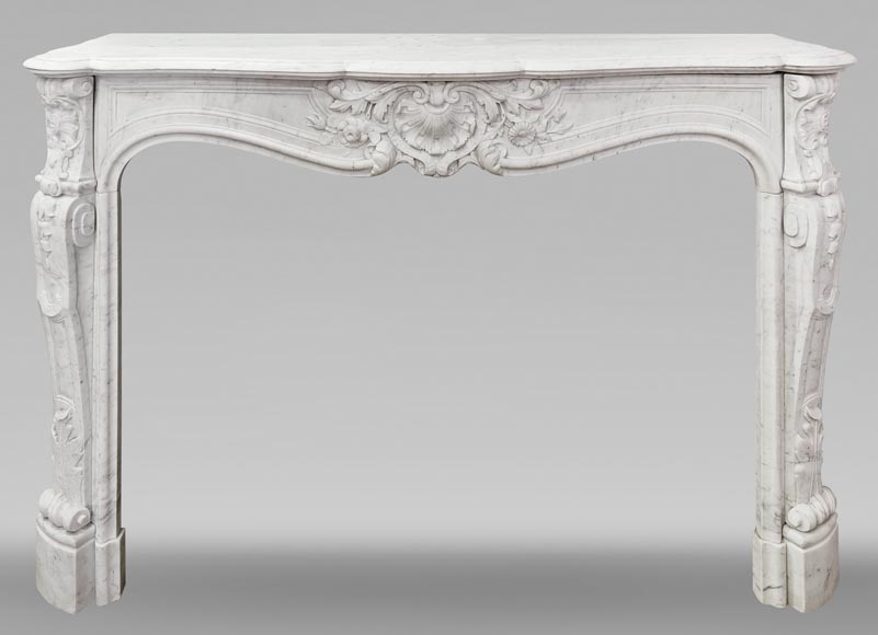 Louis XV style fireplace in Carrara marble with plant decoration Louis XV style fireplace in Carrara marble with plant decoration-0