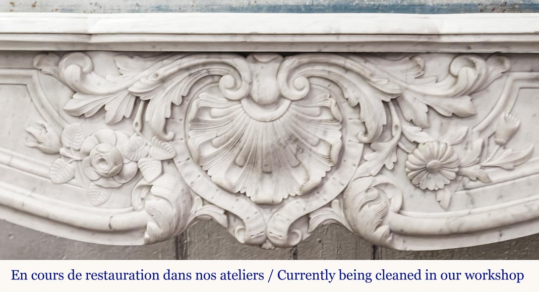 Louis XV style fireplace in Carrara marble with plant decoration Louis XV style fireplace in Carrara marble with plant decoration-1