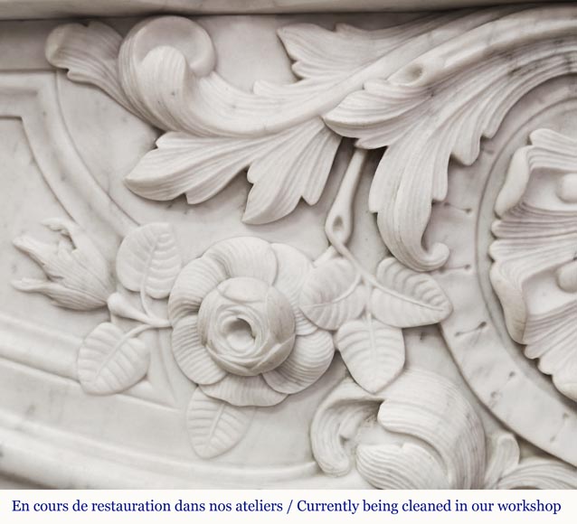 Louis XV style fireplace in Carrara marble with plant decoration Louis XV style fireplace in Carrara marble with plant decoration-3