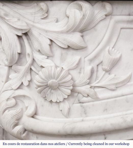 Louis XV style fireplace in Carrara marble with plant decoration Louis XV style fireplace in Carrara marble with plant decoration-4