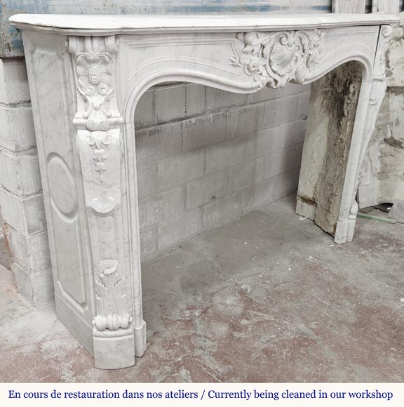 Louis XV style fireplace in Carrara marble with plant decoration Louis XV style fireplace in Carrara marble with plant decoration-5