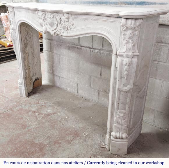 Louis XV style fireplace in Carrara marble with plant decoration Louis XV style fireplace in Carrara marble with plant decoration-9