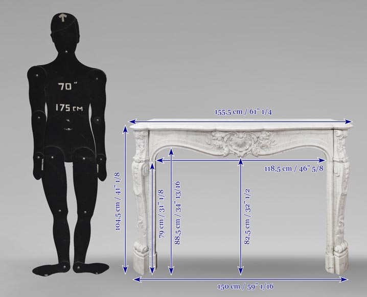 Louis XV style fireplace in Carrara marble with plant decoration Louis XV style fireplace in Carrara marble with plant decoration-14