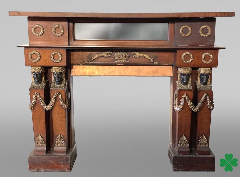 Empire Period Walnut Fireplace with Caryatids Empire Period Walnut Fireplace with Caryatids-0