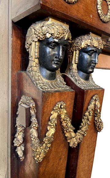 Empire Period Walnut Fireplace with Caryatids Empire Period Walnut Fireplace with Caryatids-2