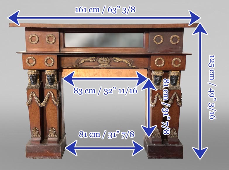 Empire Period Walnut Fireplace with Caryatids Empire Period Walnut Fireplace with Caryatids-6