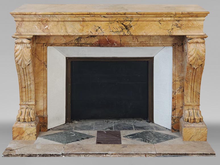 Restoration period lion paw fireplace, in Siena Yellow marble Restoration period lion paw fireplace, in Siena Yellow marble-0
