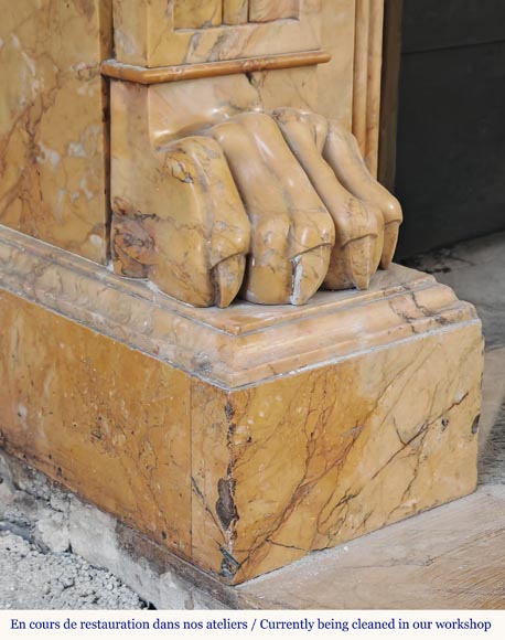 Restoration period lion paw fireplace, in Siena Yellow marble Restoration period lion paw fireplace, in Siena Yellow marble-4