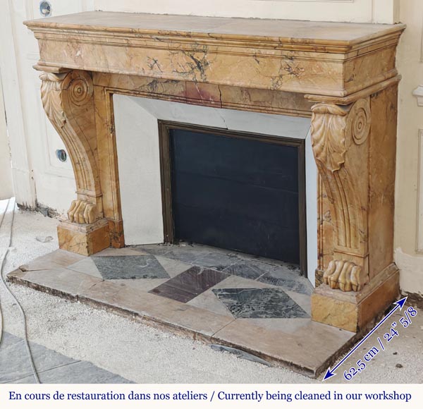 Restoration period lion paw fireplace, in Siena Yellow marble Restoration period lion paw fireplace, in Siena Yellow marble-6