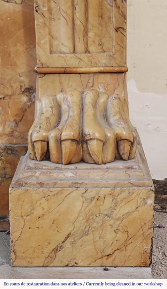 Restoration period lion paw fireplace, in Siena Yellow marble Restoration period lion paw fireplace, in Siena Yellow marble-8