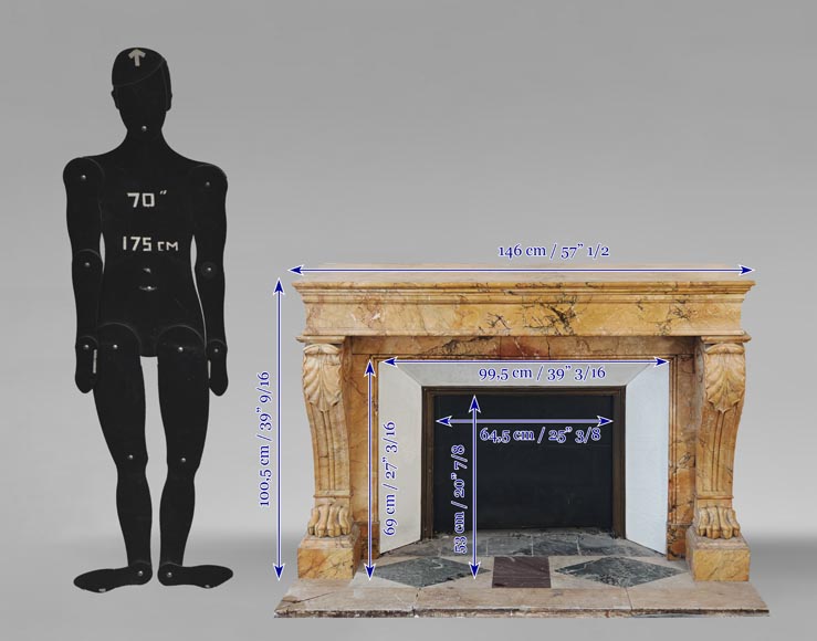 Restoration period lion paw fireplace, in Siena Yellow marble Restoration period lion paw fireplace, in Siena Yellow marble-11