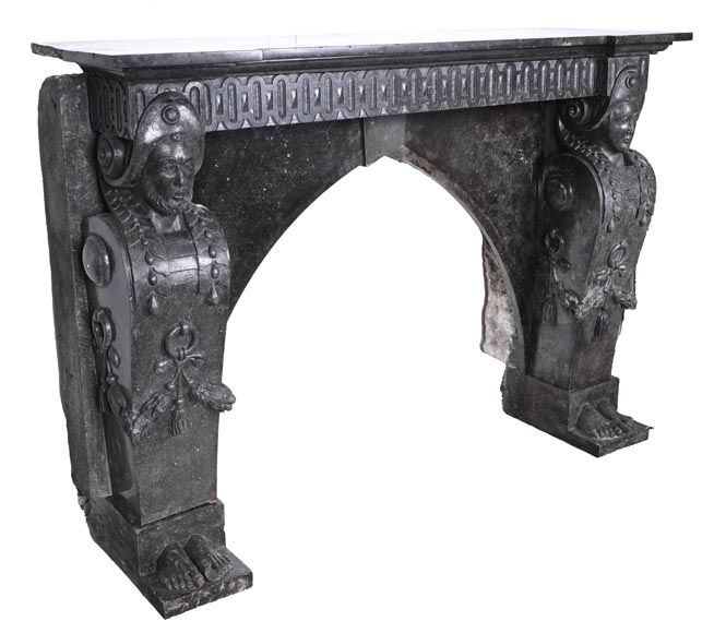 Black Granite Fireplace with Sculpted Male Figures – 18th Century Black Granite Fireplace with Sculpted Male Figures – 18th Century-7