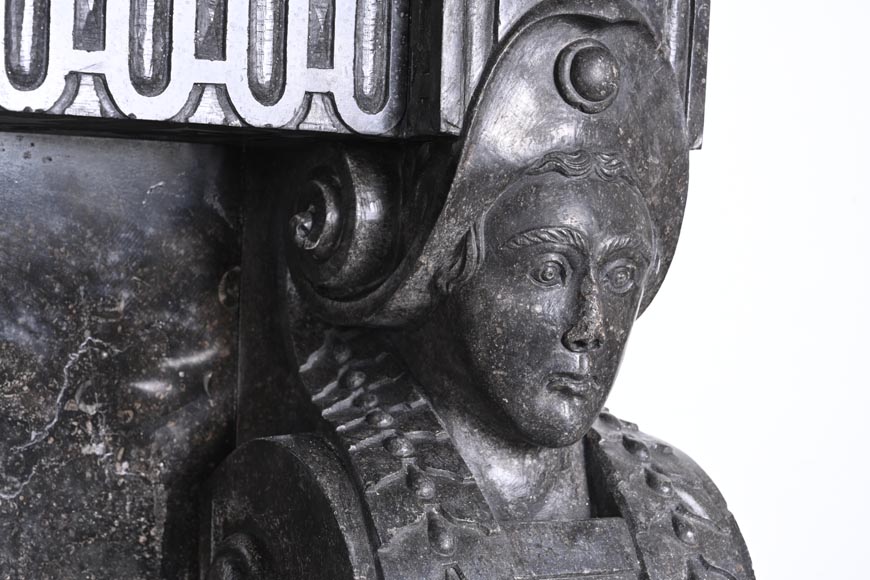 Black Granite Fireplace with Sculpted Male Figures – 18th Century Black Granite Fireplace with Sculpted Male Figures – 18th Century-12