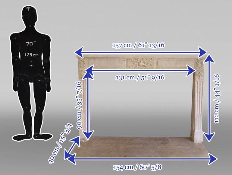 Louis XVI Period Fireplace in Carved Stone Louis XVI Period Fireplace in Carved Stone-7