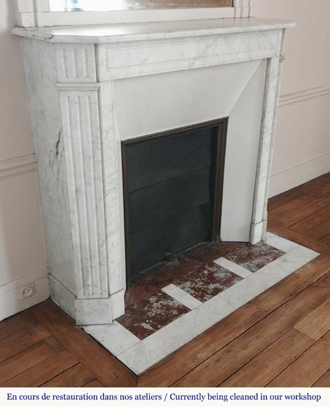 Louis XVI style fireplace in Carrara marble, with fluted legs Louis XVI style fireplace in Carrara marble, with fluted legs-2
