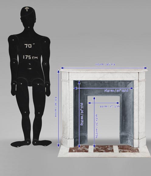 Louis XVI style fireplace in Carrara marble, with fluted legs Louis XVI style fireplace in Carrara marble, with fluted legs-10