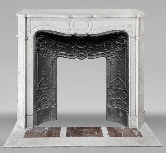 Louis XV style fireplace, Pompadour model, in Carrara marble Louis XV style fireplace, Pompadour model, in Carrara marble-0