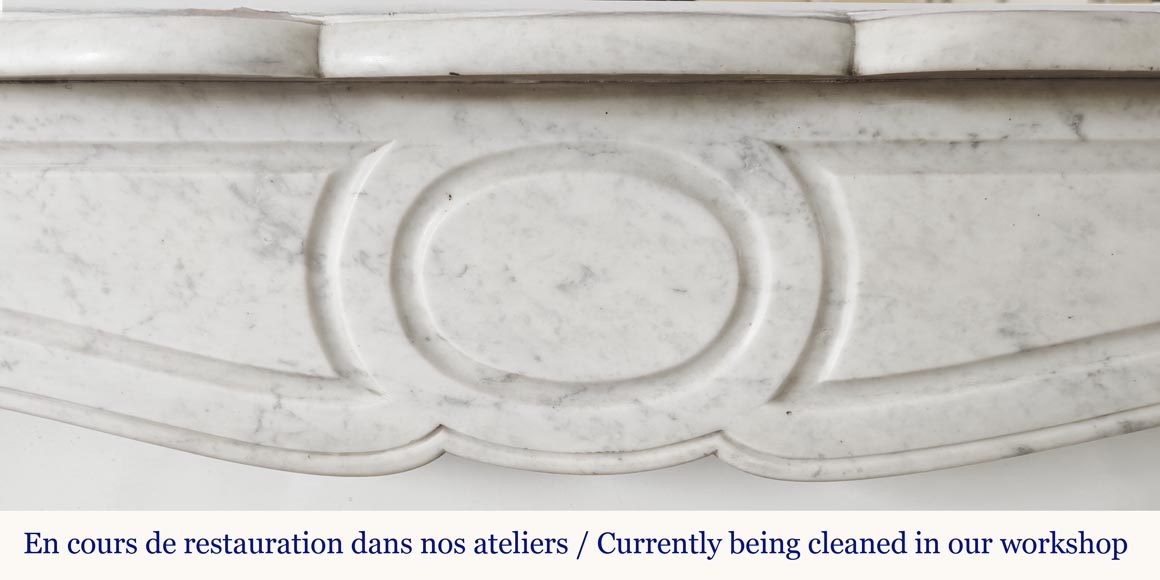 Louis XV style fireplace, Pompadour model, in Carrara marble Louis XV style fireplace, Pompadour model, in Carrara marble-1