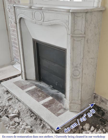 Louis XV style fireplace, Pompadour model, in Carrara marble Louis XV style fireplace, Pompadour model, in Carrara marble-5
