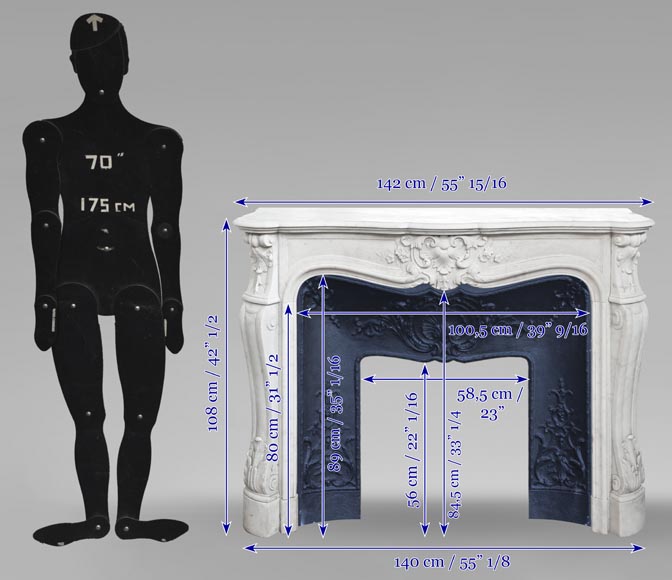 Louis XV style fireplace in Carrara marble with flowering palmette Louis XV style fireplace in Carrara marble with flowering palmette-11