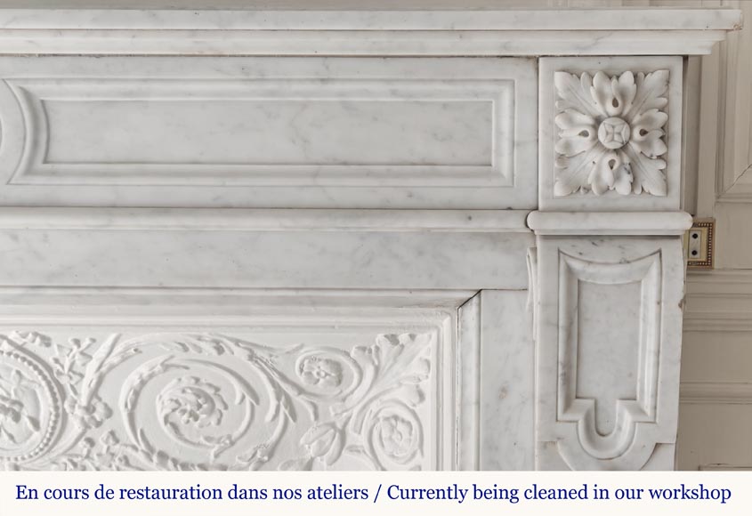 Louis XVI style fireplace in Carrara marble with sunflowers Louis XVI style fireplace in Carrara marble with sunflowers-6