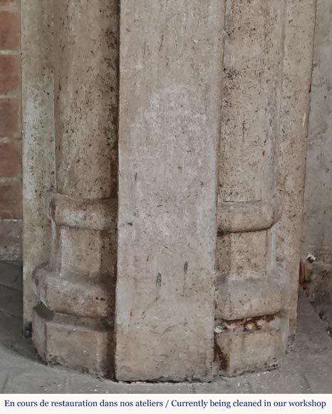 Carved stone fireplace with three-faced mask decoration Carved stone fireplace with three-faced mask decoration-7