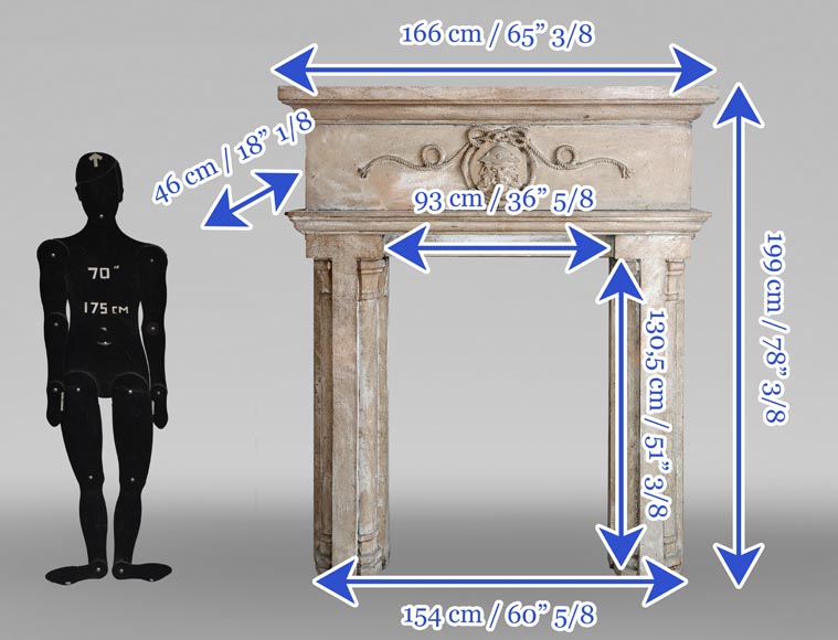 Carved stone fireplace with three-faced mask decoration Carved stone fireplace with three-faced mask decoration-8