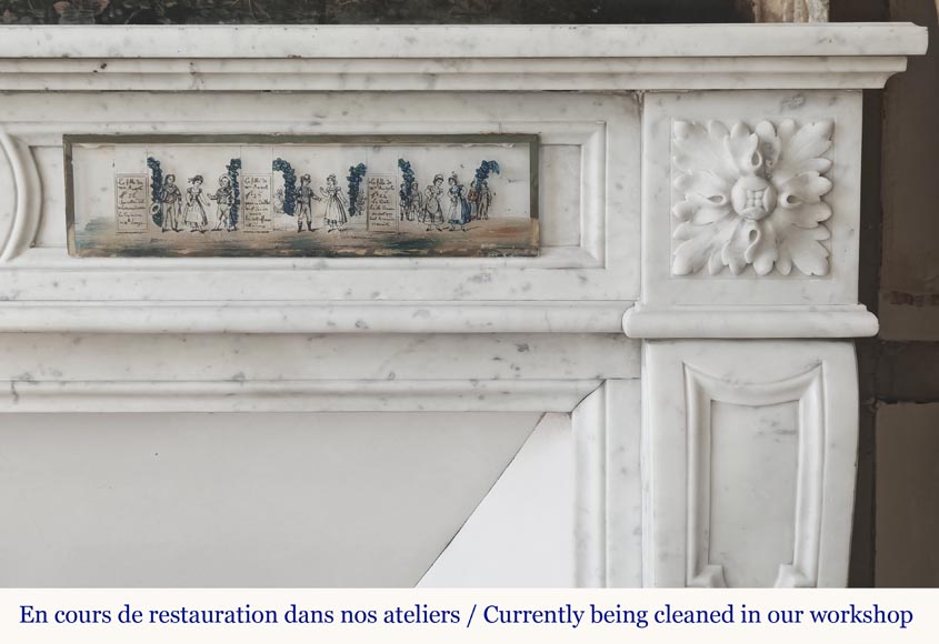 Louis XVI style fireplace in Carrara marble, decorated with a flower Louis XVI style fireplace in Carrara marble, decorated with a flower-6