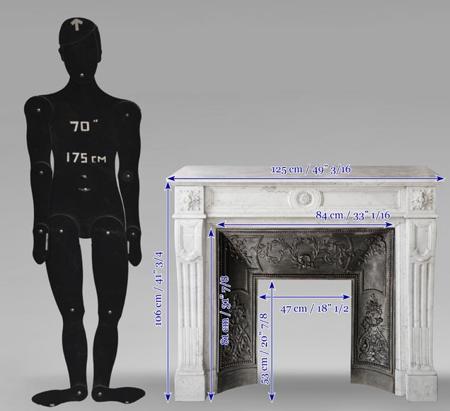 Louis XVI style fireplace in Carrara marble, decorated with a flower Louis XVI style fireplace in Carrara marble, decorated with a flower-9