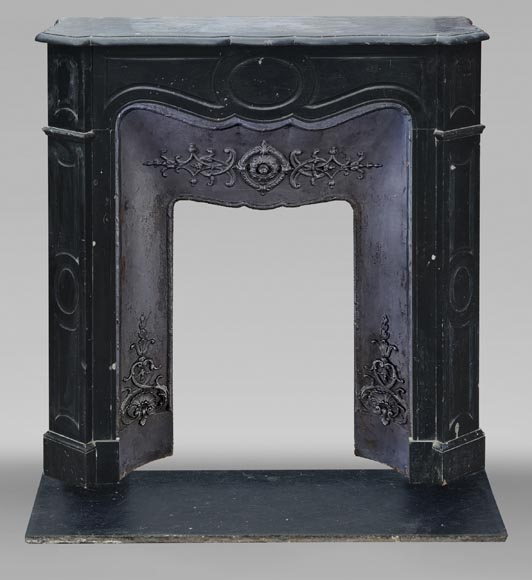 Small Louis XV style fireplace, Pompadour model, in speckled black marble Small Louis XV style fireplace, Pompadour model, in speckled black marble-0