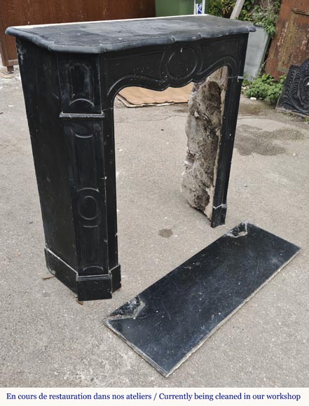 Small Louis XV style fireplace, Pompadour model, in speckled black marble Small Louis XV style fireplace, Pompadour model, in speckled black marble-2