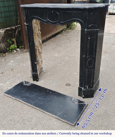 Small Louis XV style fireplace, Pompadour model, in speckled black marble Small Louis XV style fireplace, Pompadour model, in speckled black marble-5