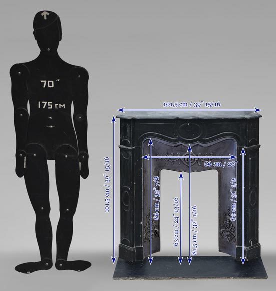 Small Louis XV style fireplace, Pompadour model, in speckled black marble Small Louis XV style fireplace, Pompadour model, in speckled black marble-10