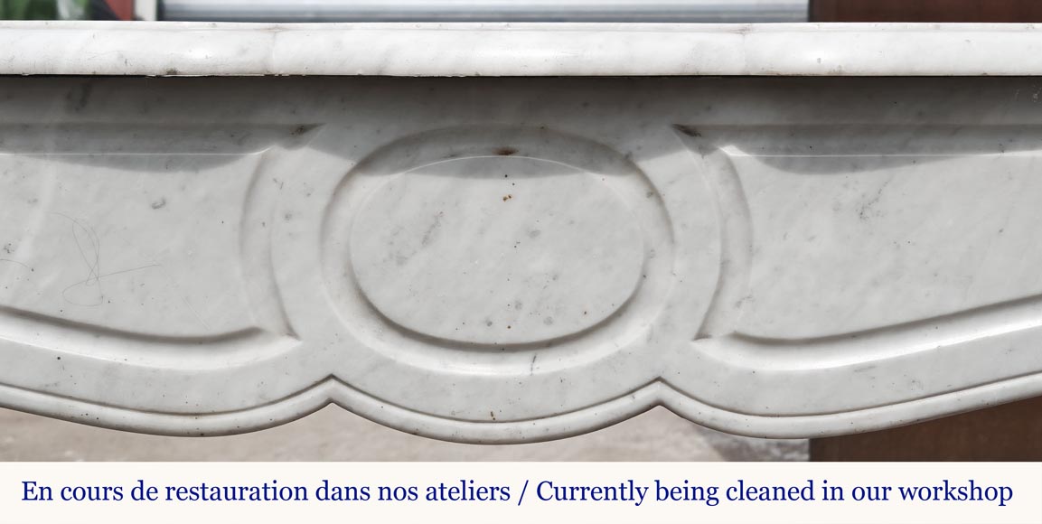 Louis XV style fireplace, Pompadour model, in Carrara marble Louis XV style fireplace, Pompadour model, in Carrara marble-1
