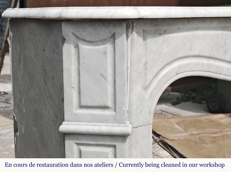 Louis XV style fireplace, Pompadour model, in Carrara marble Louis XV style fireplace, Pompadour model, in Carrara marble-3