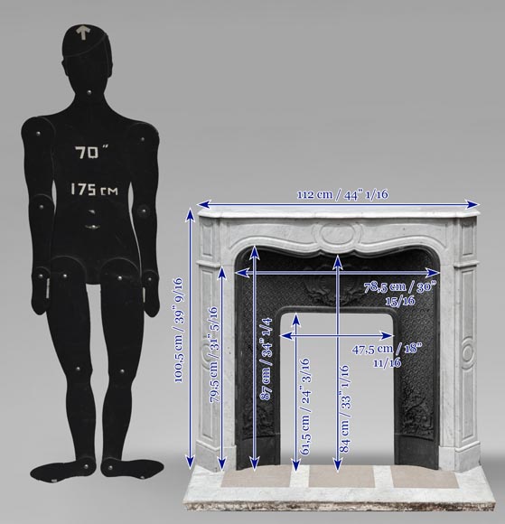 Louis XV style fireplace, Pompadour model, in Carrara marble Louis XV style fireplace, Pompadour model, in Carrara marble-10