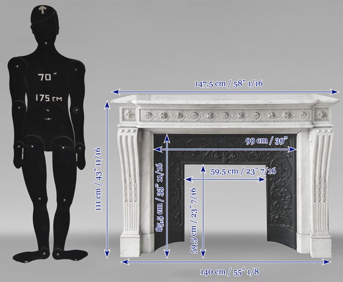 Louis XVI style fireplace in Carrara marble, decorated with pearls and macaroons Louis XVI style fireplace in Carrara marble, decorated with pearls and macaroons-12